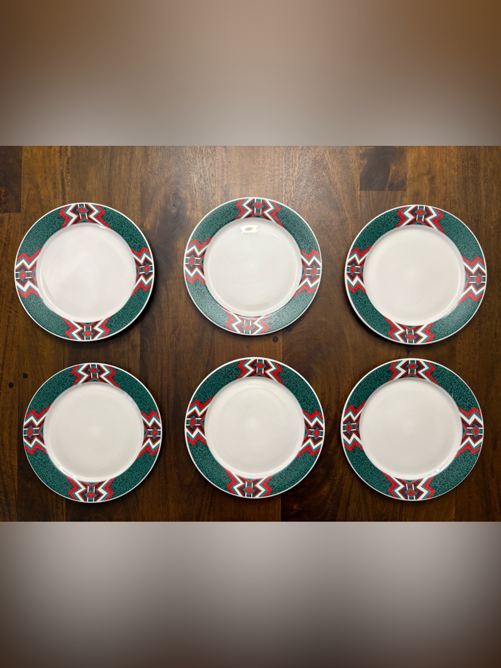VTG Set of 6 Gibson “Mojave” Southwestern Pattern Dinner Plates 10-1/2 in